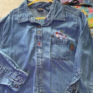 Denim Button Down Shirt with Embroidered Detail vintage
